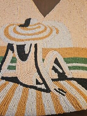 Beaded Sunset Lady Tote in Cream, Mustard & Black